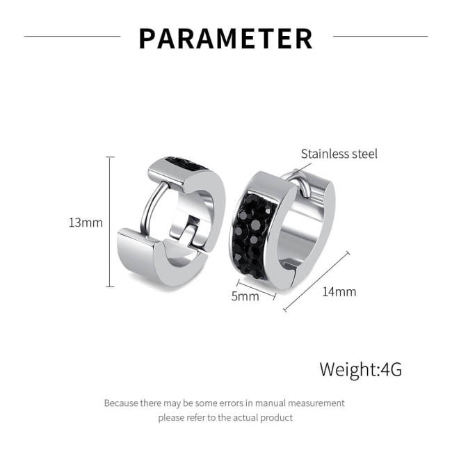 Wholesale Stainless Steel 5MM Huggie Earrings with Black CZ