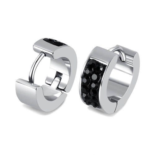 Wholesale Stainless Steel 5MM Huggie Earrings with Black CZ