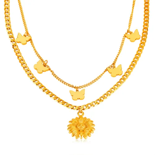 Wholesale Stainless Steel Butterfly Sunflower Stacking Necklace