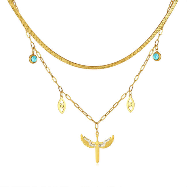 Wholesale Stainless Steel Angel Wings Cross Necklace