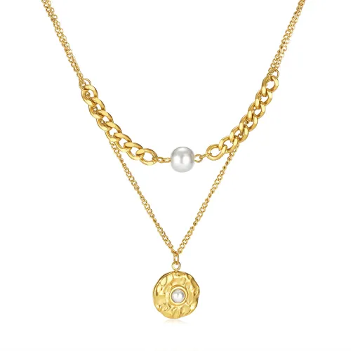 Wholesale Stainless Steel Pearl Double Layer Chain