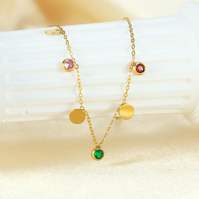 Wholesale Stainless Steel Colored Zirconia Anklet