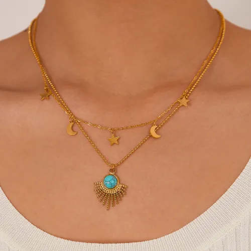 Wholesale Stainless Steel Star and Moon Stacking Necklace