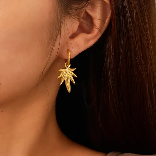 Wholesale Stainless Steel Cannabis Leaf Hoop Earrings