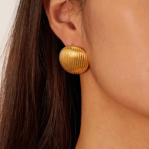 Wholesale Stainless Steel Gold Dome Striped Stud Earrings
