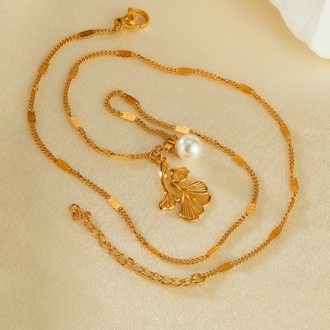 Wholesale Stainless Steel Ginkgo Leaf Necklace
