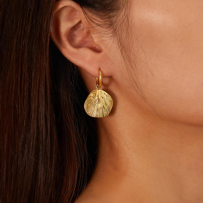 Wholesale Stainless Steel Irregularly Round Pleated Hoop Earrings