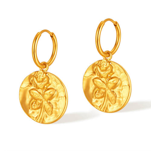 Wholesale Stainless Steel Gold Rose Flower Hoop Earrings