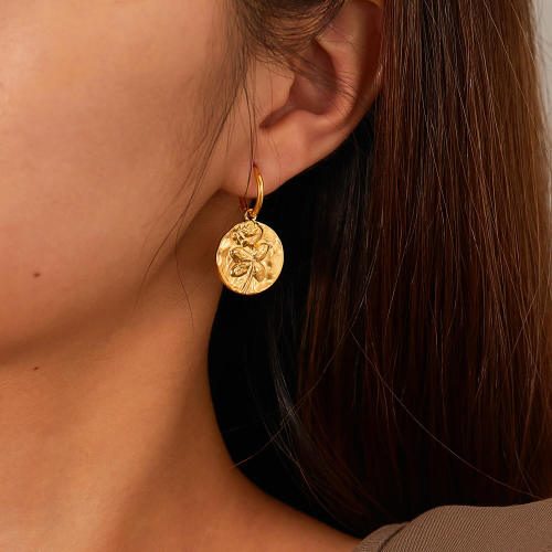 Wholesale Stainless Steel Gold Rose Flower Hoop Earrings