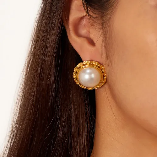 Wholesale Stainless Steel Vintage Pearl Stud Earrings