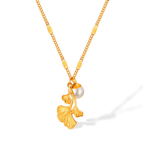 Wholesale Stainless Steel Ginkgo Leaf Necklace