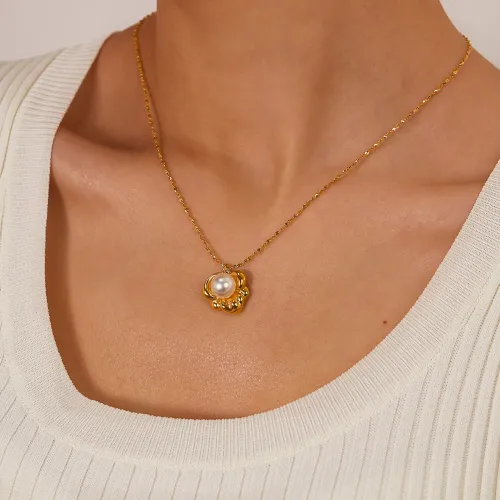 Wholesale Stainless Steel Gold Plated Pearl Pendant