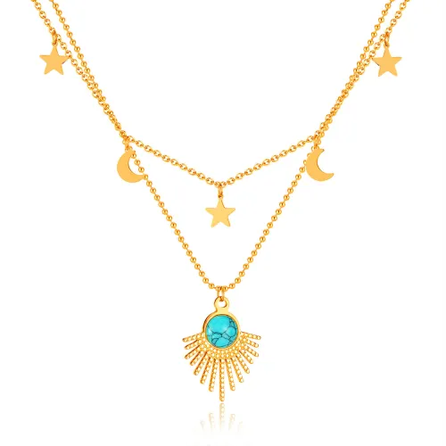Wholesale Stainless Steel Star and Moon Stacking Necklace