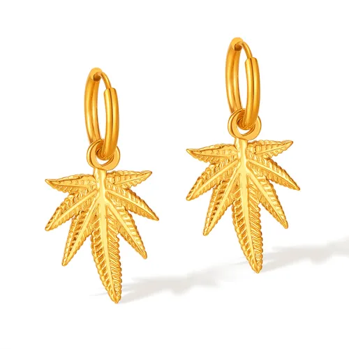 Wholesale Stainless Steel Cannabis Leaf Hoop Earrings