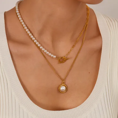 Wholesale Stainless Steel  Pearl T-bar Necklace