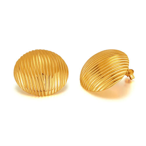 Wholesale Stainless Steel Gold Dome Striped Stud Earrings
