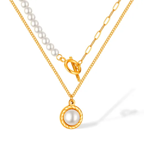Wholesale Stainless Steel  Pearl T-bar Necklace