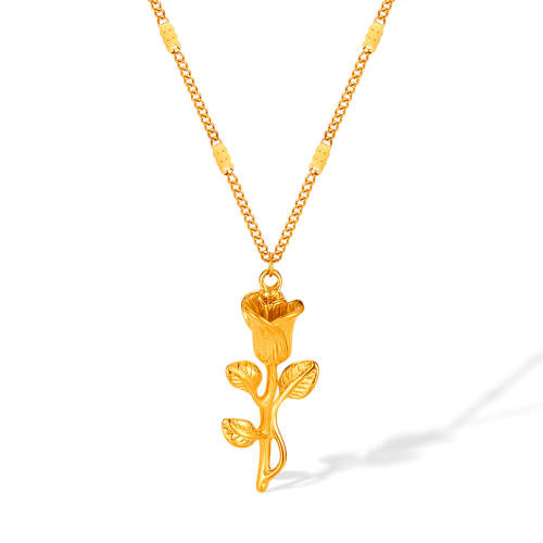 Wholesale Stainless Steel Gold Rose Flower Pendant Necklace