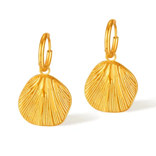 Wholesale Stainless Steel Irregularly Round Pleated Hoop Earrings
