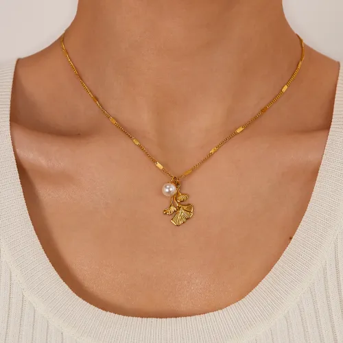 Wholesale Stainless Steel Ginkgo Leaf Necklace