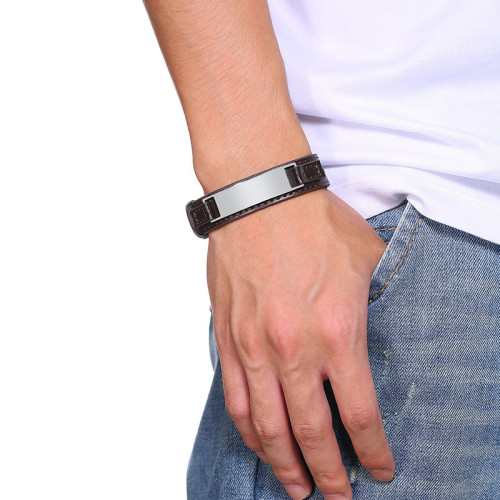 Wholesale Stainless Steel Personalized Leather Bracelet
