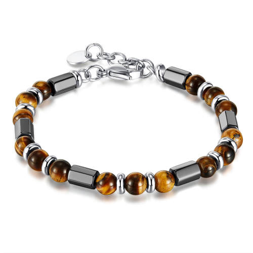 Wholesale Stainless Steel Tiger Eye Stone and Hematite Energy Bracelet