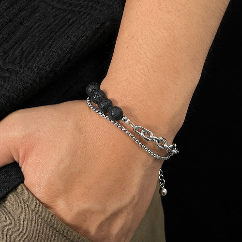 Wholesale Stainless Steel Volcanic Stone Link Chain Bracelet