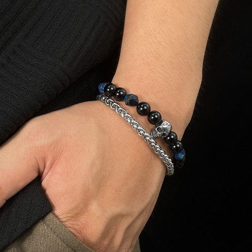 Wholesale Stainless Steel Stacked Skull Beads Bracelet