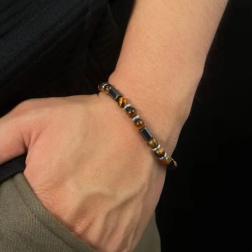 Wholesale Stainless Steel Tiger Eye Stone and Hematite Energy Bracelet