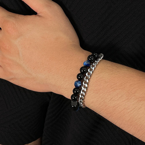 Wholesale Stainless Steel Black Glass Bead Bracelet
