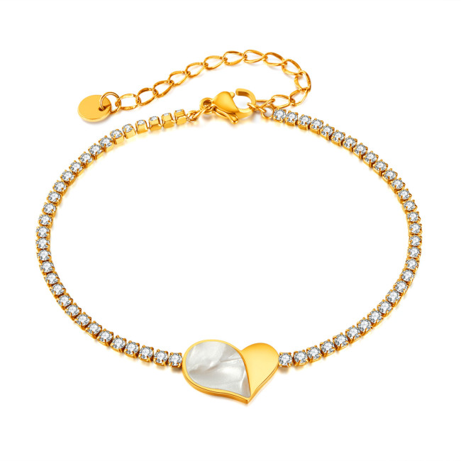 Wholesale Stainless Steel Irregular Shell Heart Tennis Bracelet