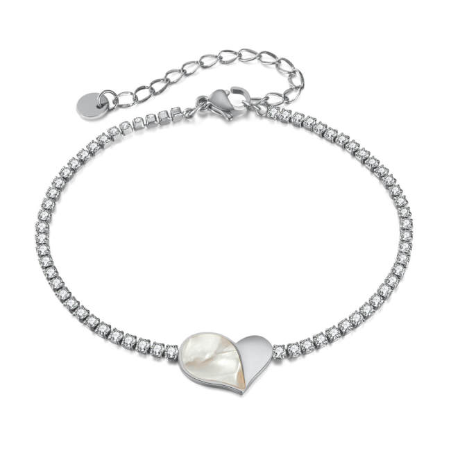 Wholesale Stainless Steel Irregular Shell Heart Tennis Bracelet