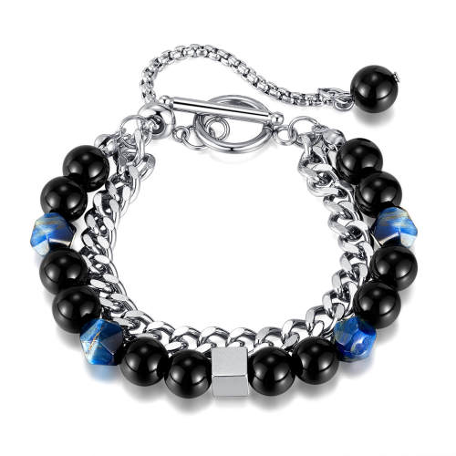 Wholesale Stainless Steel Black Glass Bead Bracelet