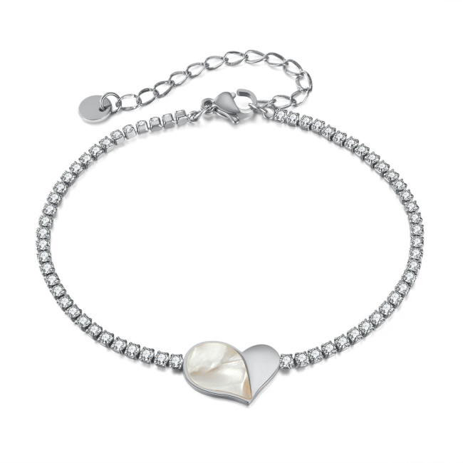 Wholesale Stainless Steel Irregular Shell Heart Tennis Bracelet