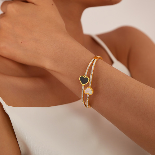 Wholesale Stainless Steel Sparkling Black & White Heart Bracelet