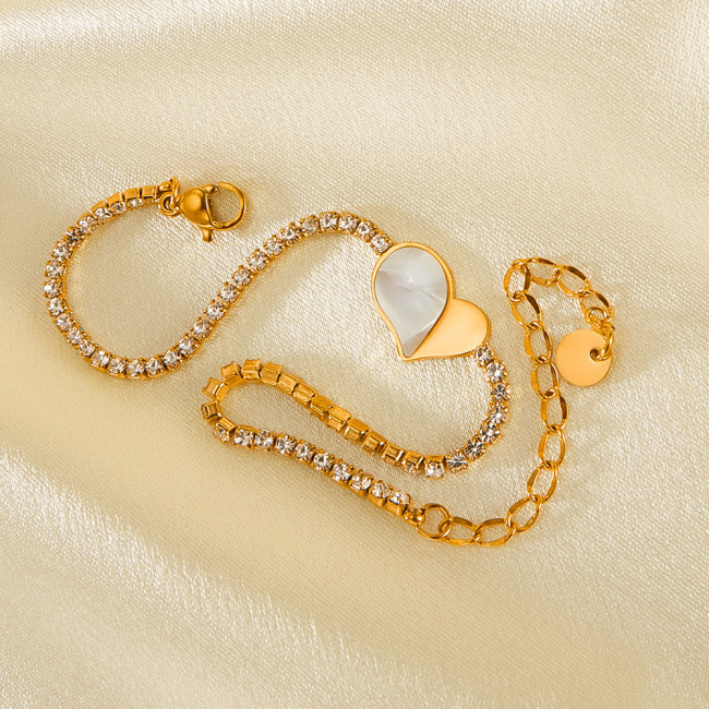 Wholesale Stainless Steel Irregular Shell Heart Tennis Bracelet
