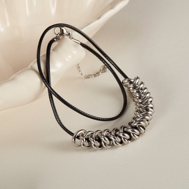 Wholesale Stainless Steel Women Fashion Leather Cord Necklace