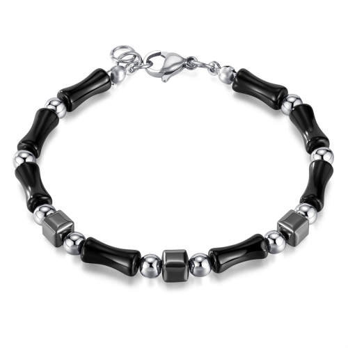 Wholesale Stainless Steel Black Gallstone Bamboo Bracelet