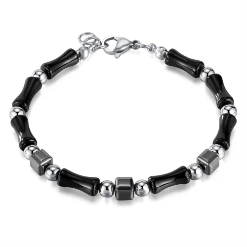 Wholesale Stainless Steel Black Gallstone Hematite Bamboo Bracelet
