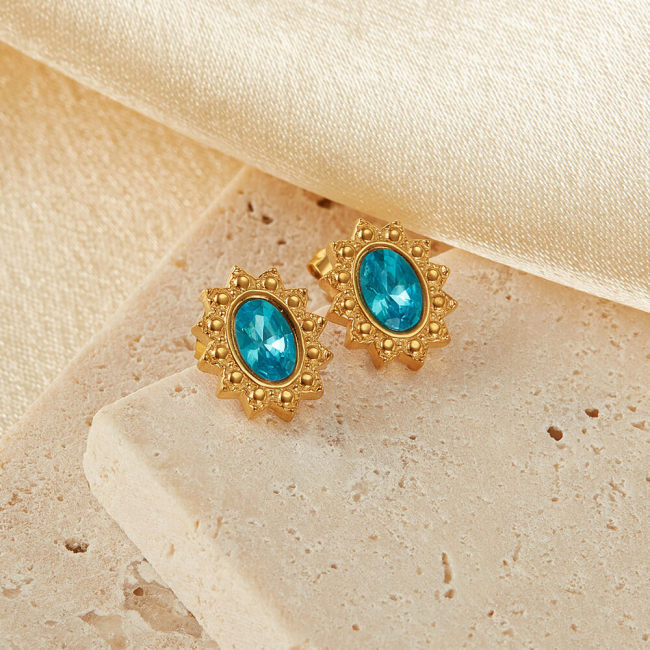 Wholesale Stainless Steel Sun CZ Stud Earrings