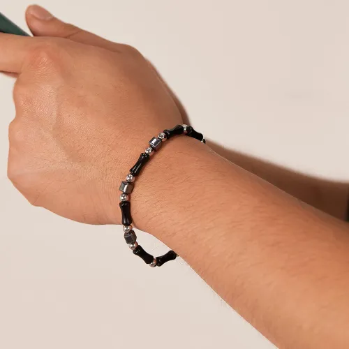Wholesale Stainless Steel Black Gallstone Hematite Bamboo Bracelet