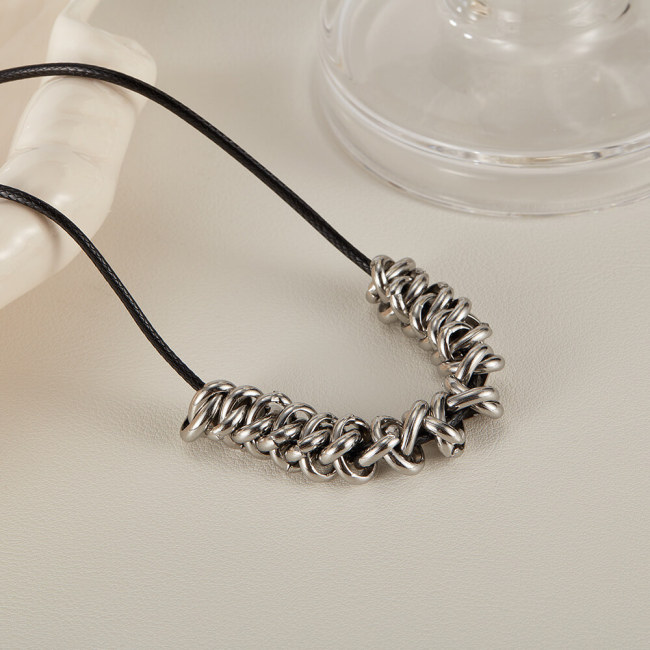 Wholesale Stainless Steel Women Fashion Leather Cord Necklace