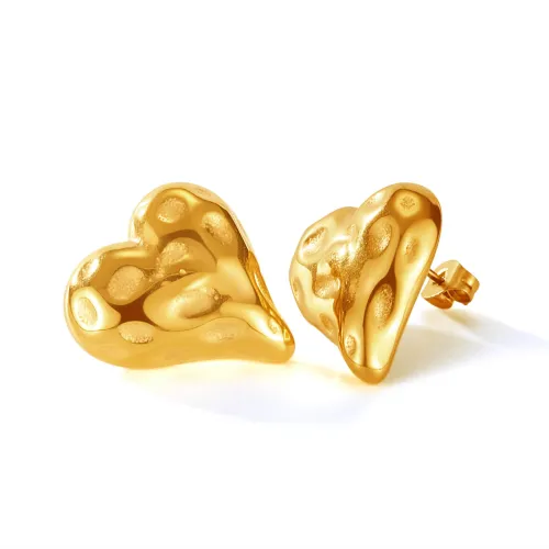 Wholesale Stainless Steel 3D Hammered Heart Earring