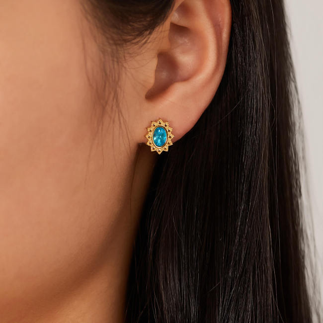 Wholesale Stainless Steel Sun CZ Stud Earrings
