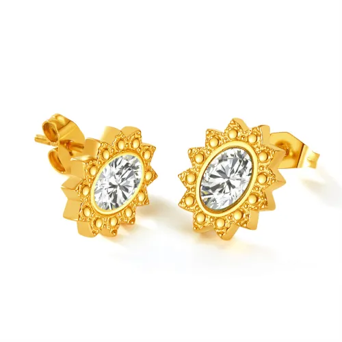 Wholesale Stainless Steel Sun CZ Stud Earrings