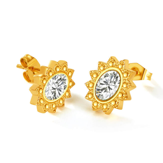 Wholesale Stainless Steel Sun CZ Stud Earrings