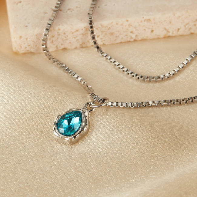 Wholesale Copper Drop Shape Pendant with Blue CZ