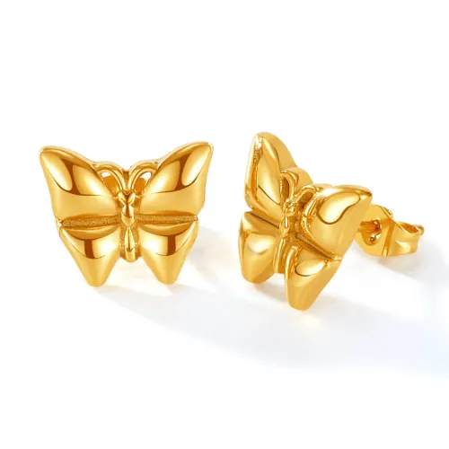 Wholesale Stainless Steel 3D Butterfly Gold Plated Earrings