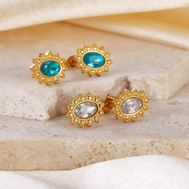 Wholesale Stainless Steel Sun CZ Stud Earrings