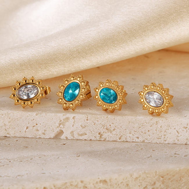 Wholesale Stainless Steel Sun CZ Stud Earrings